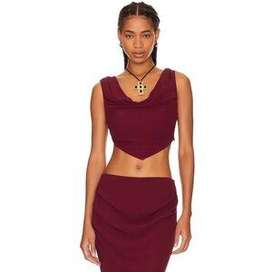 Women's Sleeveless Draped Pointed-Hem Crop Top - Burgundy